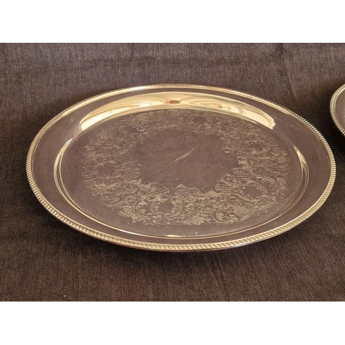 196 - Pair of Yeoman Plate Decorative Silver Plated Round Serving Trays, (Approx. Ø: 29.5cm), (2)