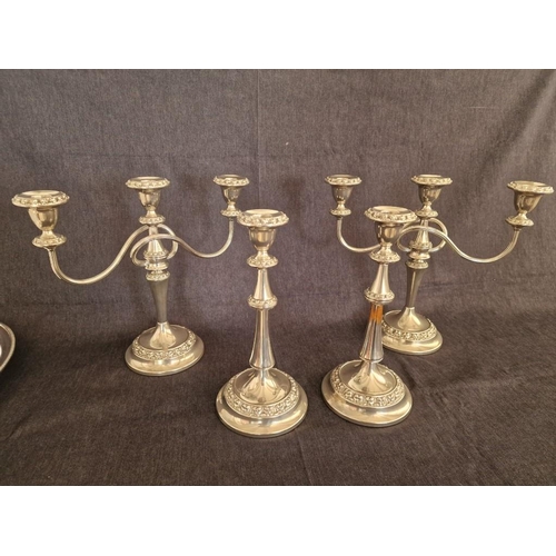 197 - Decorative Set of Ianthe Silver Plated Candle Holders, Made in England; Pair of 3-Arm and Pair of Si... 