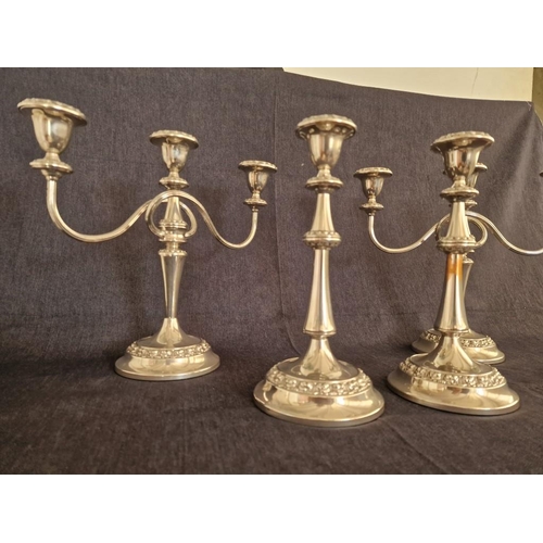 197 - Decorative Set of Ianthe Silver Plated Candle Holders, Made in England; Pair of 3-Arm and Pair of Si... 