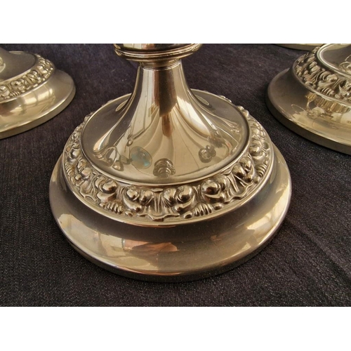 197 - Decorative Set of Ianthe Silver Plated Candle Holders, Made in England; Pair of 3-Arm and Pair of Si... 