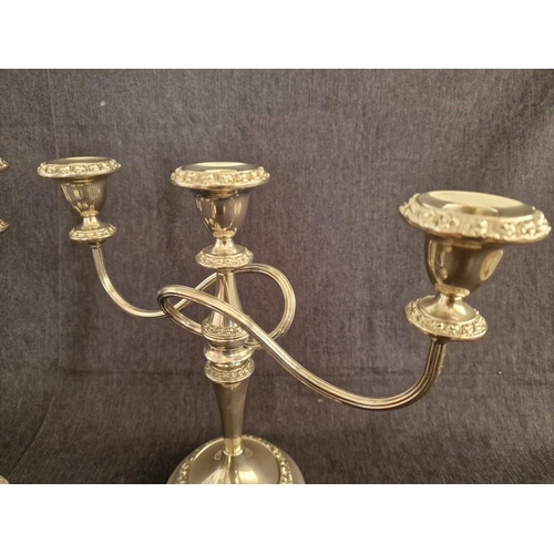 197 - Decorative Set of Ianthe Silver Plated Candle Holders, Made in England; Pair of 3-Arm and Pair of Si... 