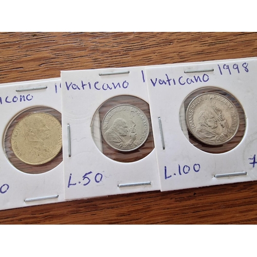 648 - 3 x Vatican City Coins; 1988 20 Lire, 1998 50 Lire and 1998 100 Lire, (3)