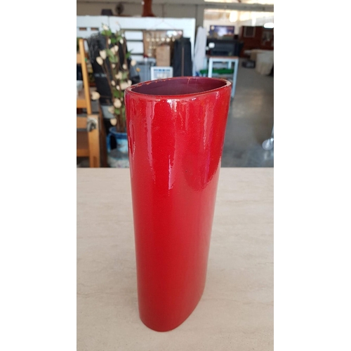 668 - Glazed Red Terracotta Modern Vase, (Approx. 8 x 13 x 28.5cm)