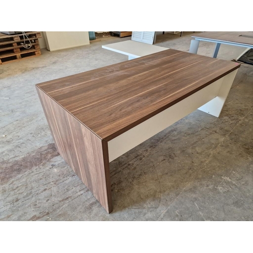 670 - Modern 'L' Shape Corner Desk, Walnut Effect with White Side extension, (Approx. 195 x 185cm)