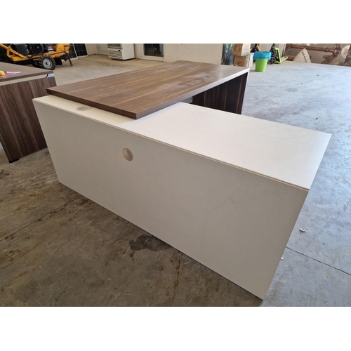 670 - Modern 'L' Shape Corner Desk, Walnut Effect with White Side extension, (Approx. 195 x 185cm)