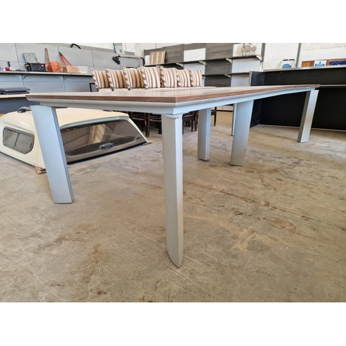 672 - Large Modern Walnut Effect Conference Table with Grey Metal Legs and Black Colour Centre with Cable ... 