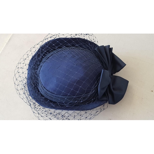 689 - Vintage Style Navy Blue Toque Hat with Veil, 100% Polyester, Made in England