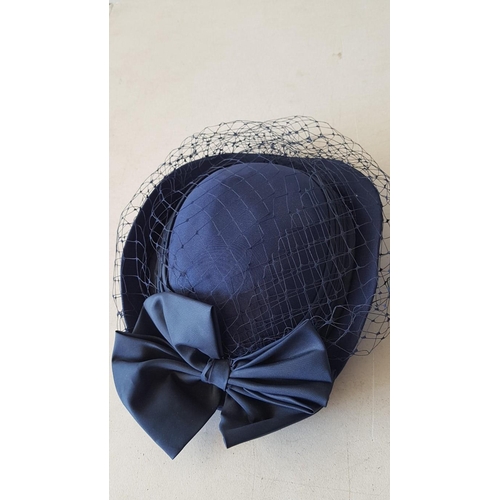 689 - Vintage Style Navy Blue Toque Hat with Veil, 100% Polyester, Made in England