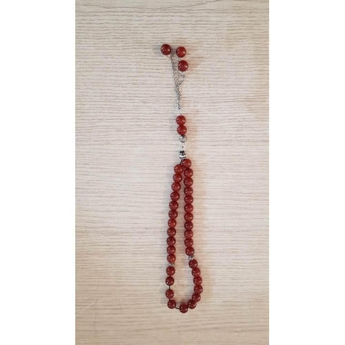 695 - Mediterranean Worry / Stress Beads (Komboloi), Cornelian Stone and White Metal