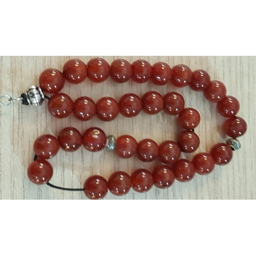 695 - Mediterranean Worry / Stress Beads (Komboloi), Cornelian Stone and White Metal