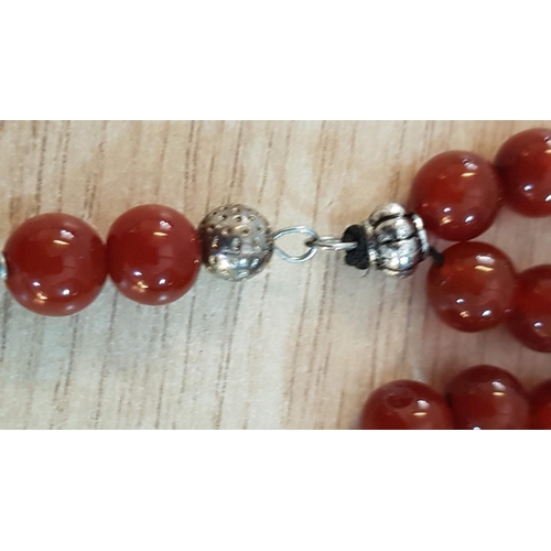 695 - Mediterranean Worry / Stress Beads (Komboloi), Cornelian Stone and White Metal