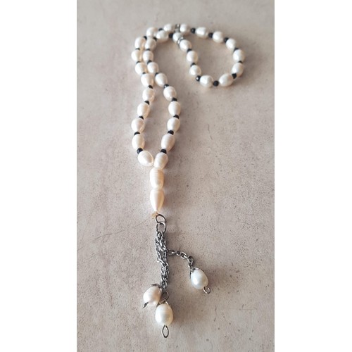 698 - 'Komboloi'Worry / Stress Beads with Freshwater Pearls and Small Black Stone Beads