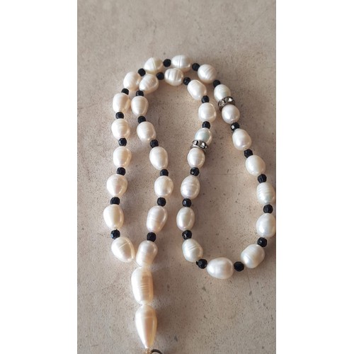 698 - 'Komboloi'Worry / Stress Beads with Freshwater Pearls and Small Black Stone Beads