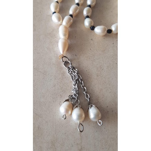 698 - 'Komboloi'Worry / Stress Beads with Freshwater Pearls and Small Black Stone Beads