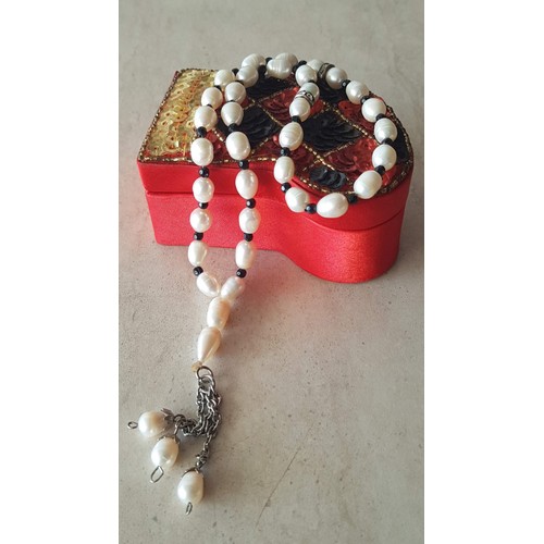 698 - 'Komboloi'Worry / Stress Beads with Freshwater Pearls and Small Black Stone Beads