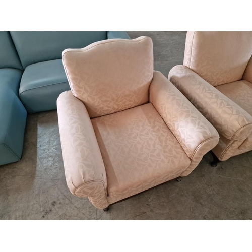 702 - Pair of Vintage Cream Pattern Fabric Armchairs with Scroll Arms, Cabriole Legs and Studded Backing, ... 