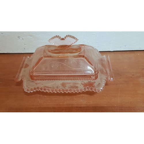 703 - Vintage Art Deco Pink Glass Cheese / Butter Dish with Cover, (Approx. 19 x 14 x 11cm), Together with... 