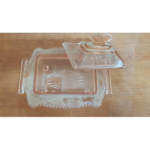 703 - Vintage Art Deco Pink Glass Cheese / Butter Dish with Cover, (Approx. 19 x 14 x 11cm), Together with... 