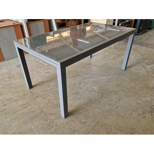 706 - Modern Rectangular Extendable Dining Table with Grey Metal Frame & Legs and Glass Top, (Approx. 160 ... 