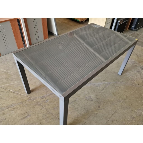 706 - Modern Rectangular Extendable Dining Table with Grey Metal Frame & Legs and Glass Top, (Approx. 160 ... 