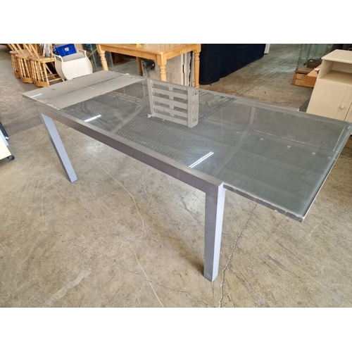 706 - Modern Rectangular Extendable Dining Table with Grey Metal Frame & Legs and Glass Top, (Approx. 160 ... 