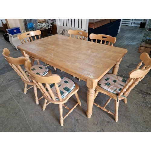 707 - Solid Wood Farmhouse Style Rectangular Dining Table with Turned Legs, (Approx. 152 x 92cm), Together... 