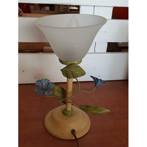 708 - Decorative Metal Art Table / Side Lamp with Flowers and Leaves, (Approx. H: 30cm)