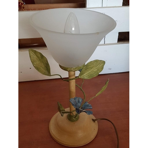 708 - Decorative Metal Art Table / Side Lamp with Flowers and Leaves, (Approx. H: 30cm)