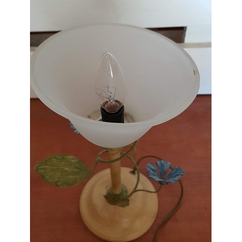 708 - Decorative Metal Art Table / Side Lamp with Flowers and Leaves, (Approx. H: 30cm)