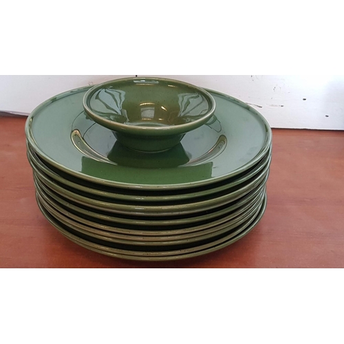 709 - Collection of IKEA Green Glazed Tableware; 10 x Dinner Plates, 10 x Small Bowls and Large Oval Servi... 