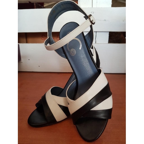 712 - Black & White Elegant Pair of Summer Sandals with Chunky High Heel, (Approx. Size 38)