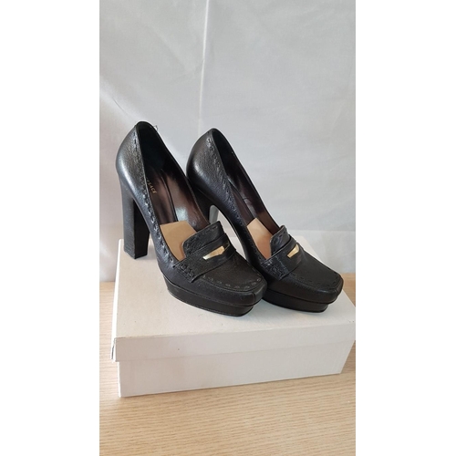 715 - Versace Ladies Brown Leather Pumps / High Heels (Approx. H: 12.5cm), Vero Cudio Versace, Made in Ita... 