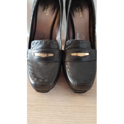 715 - Versace Ladies Brown Leather Pumps / High Heels (Approx. H: 12.5cm), Vero Cudio Versace, Made in Ita... 