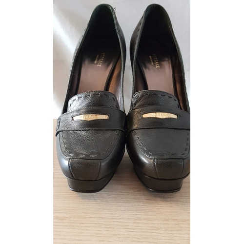 715 - Versace Ladies Brown Leather Pumps / High Heels (Approx. H: 12.5cm), Vero Cudio Versace, Made in Ita... 