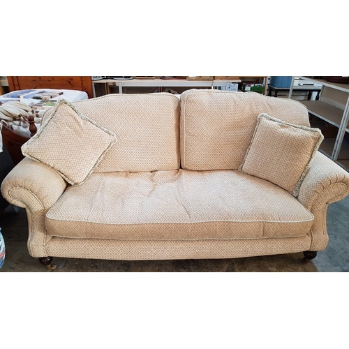 90 - Large 2-Seat Classical Style Cram Fabric Sofa with Scroll Arms, Turned Wooden Legs and Casters