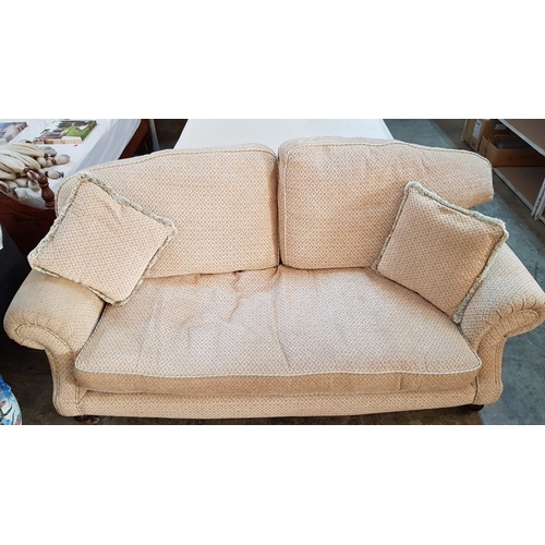 90 - Large 2-Seat Classical Style Cram Fabric Sofa with Scroll Arms, Turned Wooden Legs and Casters