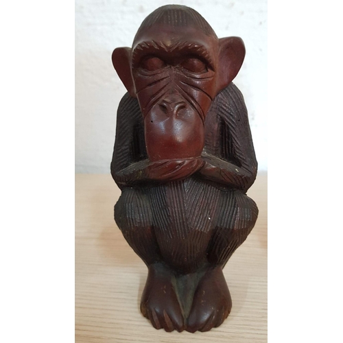 143 - Hand Carved Wooden Sculpture of the Three Wise Monkeys; Hear No Evil, See No Evil, Speak No Evil, (A... 