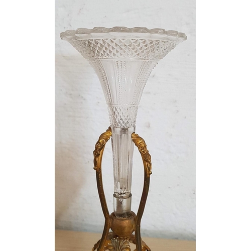 144 - Vintage Style Home Decor; Cut Glass Frustoconical Shape Cornet Vase with Fluted Neck Resting on Orna... 