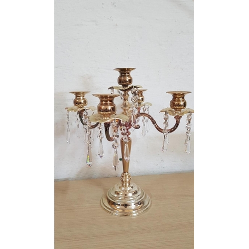 237 - Vintage Style 3-Tone Metal 5-Arm Candelabra / Table Centre Piece with Hanging Crystals, (Approx. H: ... 