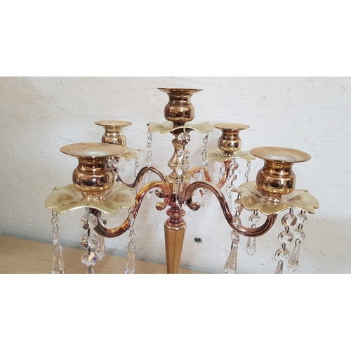 237 - Vintage Style 3-Tone Metal 5-Arm Candelabra / Table Centre Piece with Hanging Crystals, (Approx. H: ... 