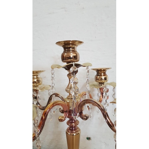 237 - Vintage Style 3-Tone Metal 5-Arm Candelabra / Table Centre Piece with Hanging Crystals, (Approx. H: ... 