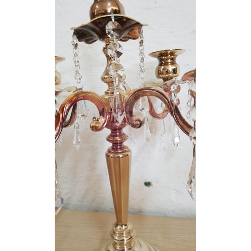 237 - Vintage Style 3-Tone Metal 5-Arm Candelabra / Table Centre Piece with Hanging Crystals, (Approx. H: ... 