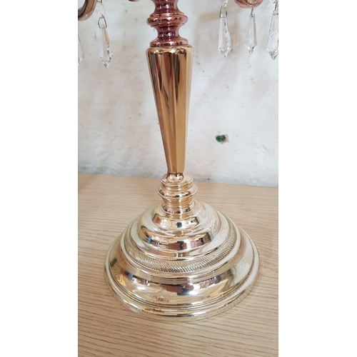 237 - Vintage Style 3-Tone Metal 5-Arm Candelabra / Table Centre Piece with Hanging Crystals, (Approx. H: ... 