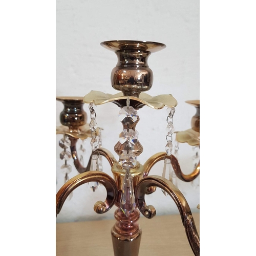 237 - Vintage Style 3-Tone Metal 5-Arm Candelabra / Table Centre Piece with Hanging Crystals, (Approx. H: ... 