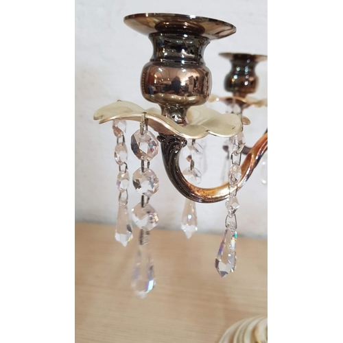 237 - Vintage Style 3-Tone Metal 5-Arm Candelabra / Table Centre Piece with Hanging Crystals, (Approx. H: ... 