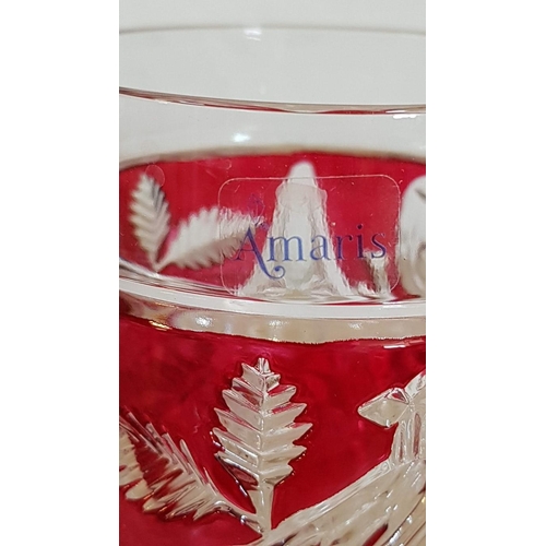 238 - Set of 6 x 'Amaris' Etched Crystal Ruby Red 'Bird' Wine / Water Goblets, (6)