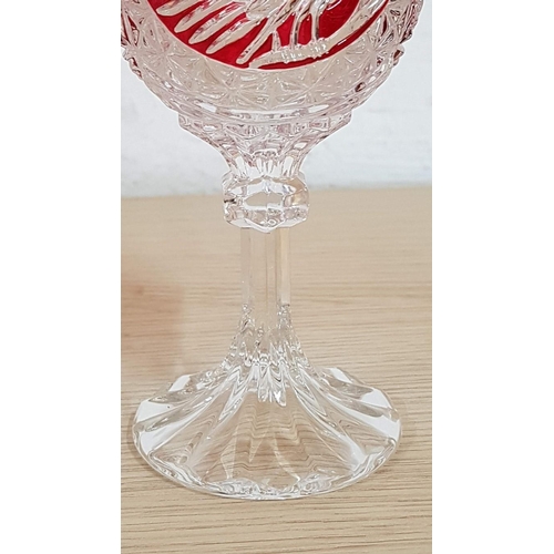 238 - Set of 6 x 'Amaris' Etched Crystal Ruby Red 'Bird' Wine / Water Goblets, (6)