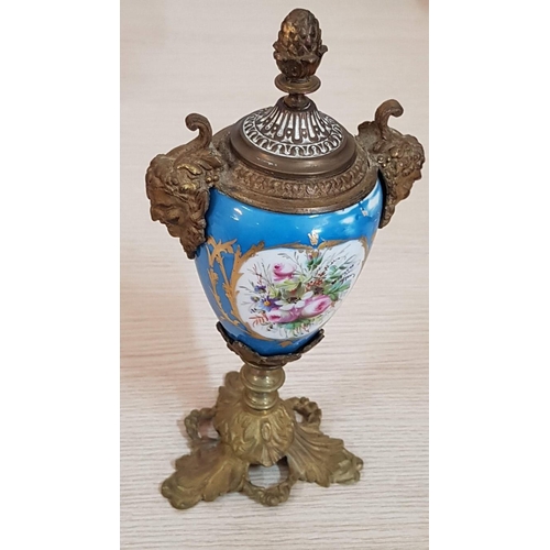 241 - 'Bleu Celeste' Vintage Lidded Vase (H; 24cm) with Gilt Bronze Mounts and Floral Pattern, Together wi... 