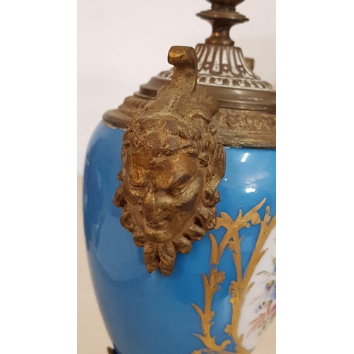 241 - 'Bleu Celeste' Vintage Lidded Vase (H; 24cm) with Gilt Bronze Mounts and Floral Pattern, Together wi... 