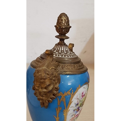 241 - 'Bleu Celeste' Vintage Lidded Vase (H; 24cm) with Gilt Bronze Mounts and Floral Pattern, Together wi... 